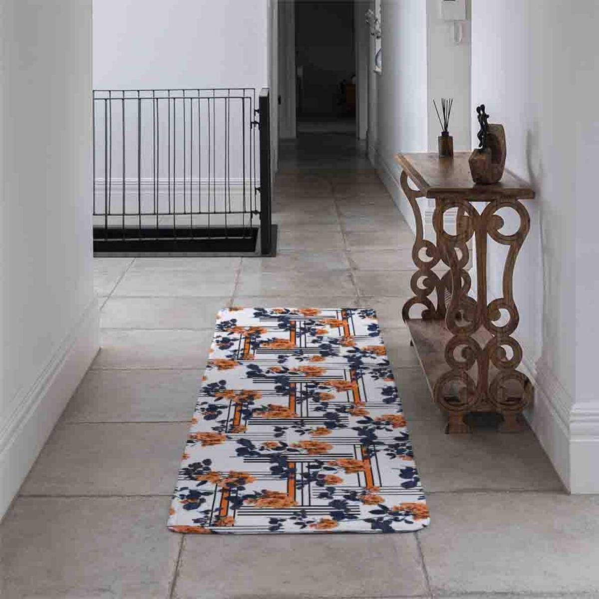 Geometric Lines Flowers Runner Rug - Blue – image 3