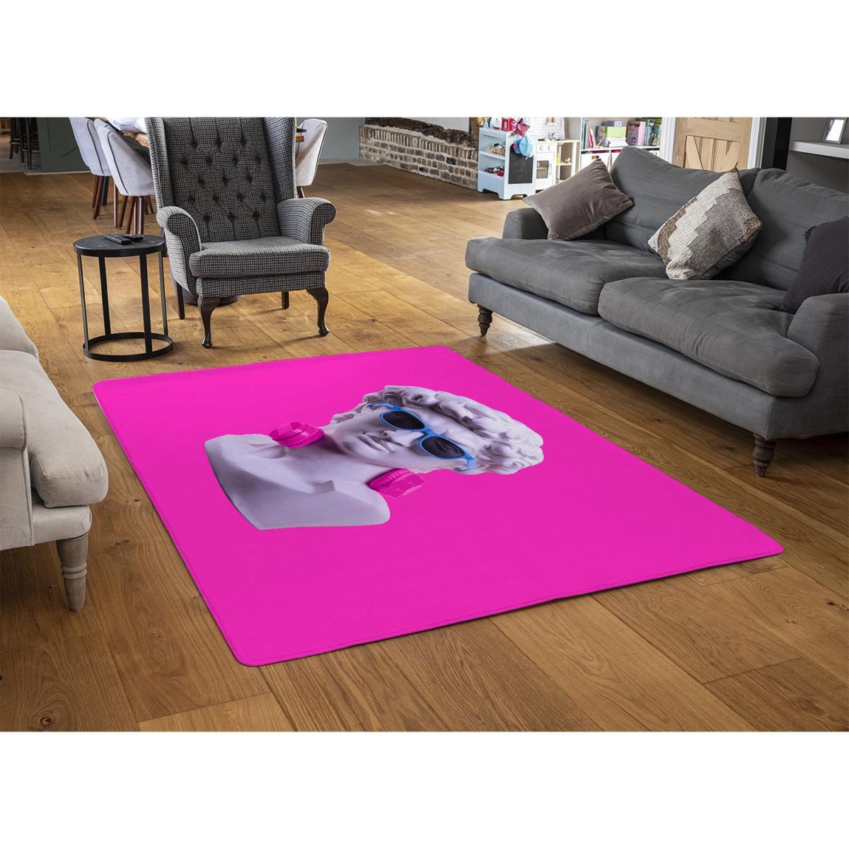 Plaster Statue Of David'S Head In Blue Sunglasses Designer Rug - Pink / 230cm – image 3