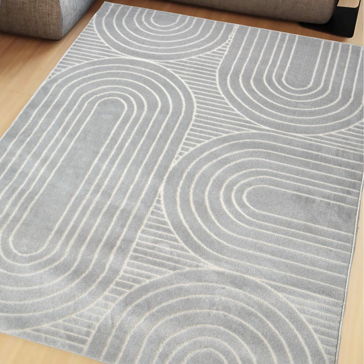 Grey Oval Geometric Shrink Yarn Flatweave Living Room Rug - Dorsey - Grey – image 1