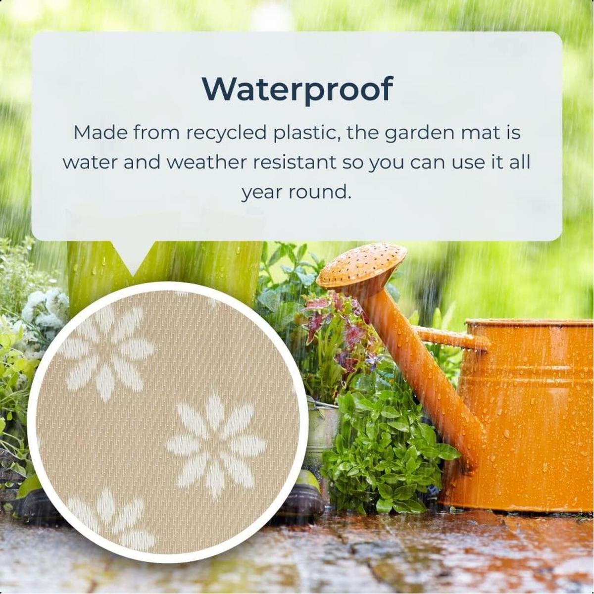 Beige and White Floral Design Outdoor Camping Rug Mat - Beige and White – image 2