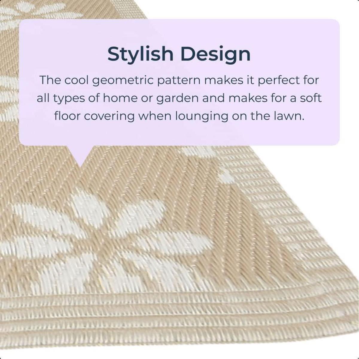 Beige and White Floral Design Outdoor Camping Rug Mat - Beige and White – image 4
