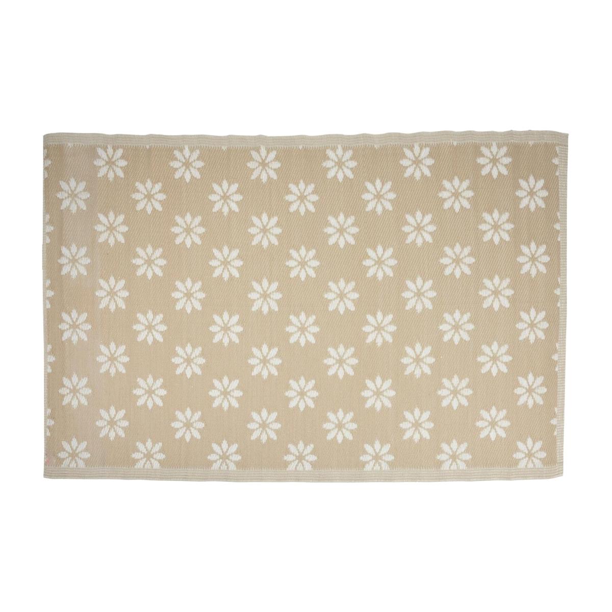Beige and White Floral Design Outdoor Camping Rug Mat - Beige and White – image 1