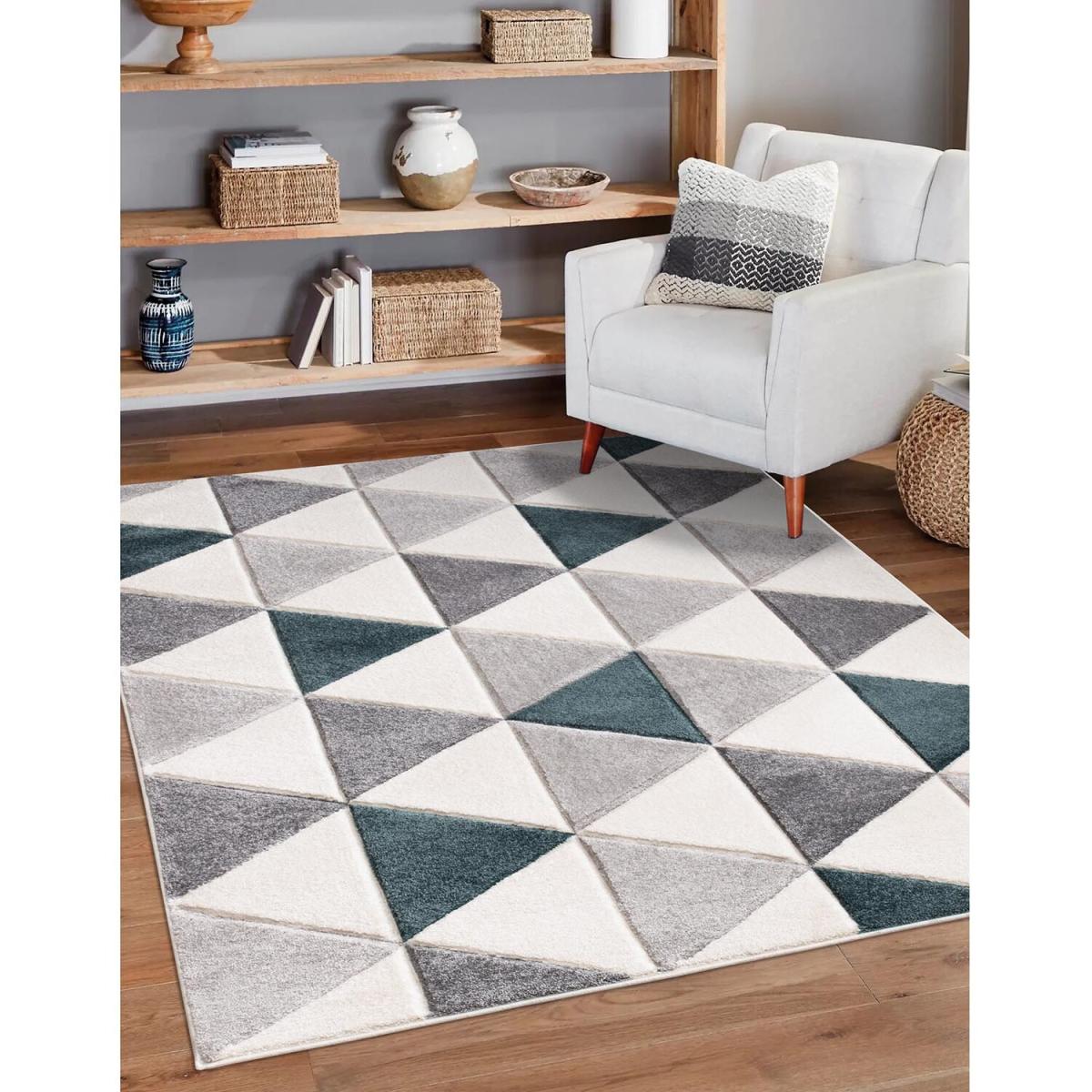 Modern Triangle Geo Rug - Teal and Grey / 160cm – image 3