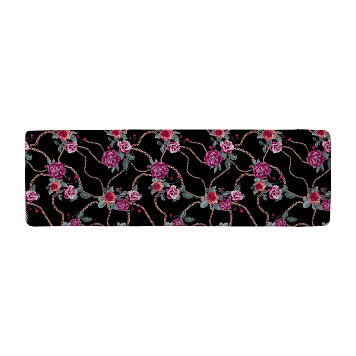 Chain And Flowers Pattern Runner Rug - Black – image 1