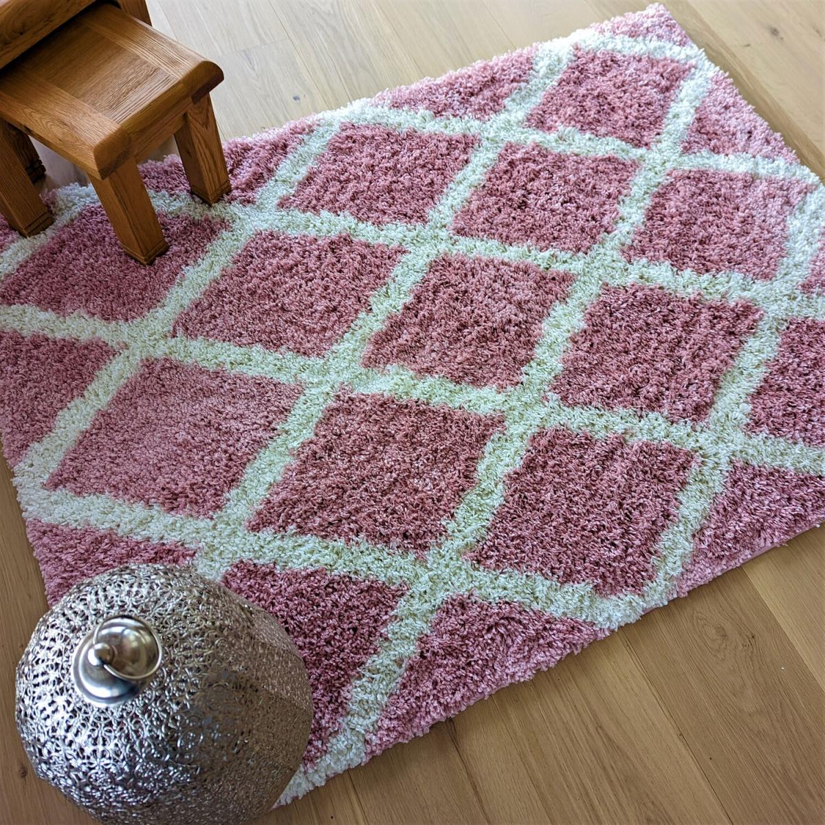 Blush Moroccan Trellis Shaggy Rug - Oslo - Pink / 110cm – image 1