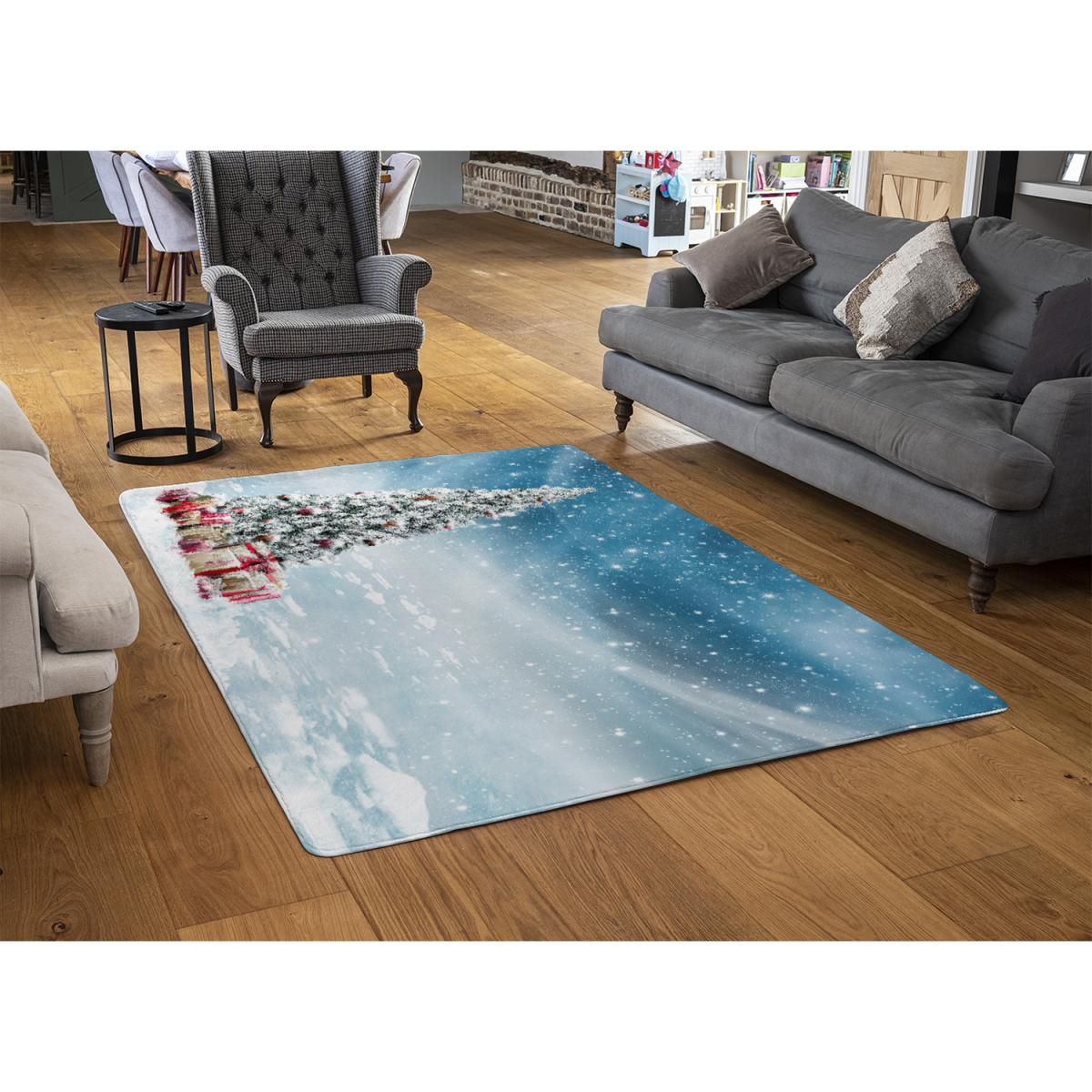Beautiful Decorated Snowed In Christmas Tree Style Rug - blue / 230cm – image 2