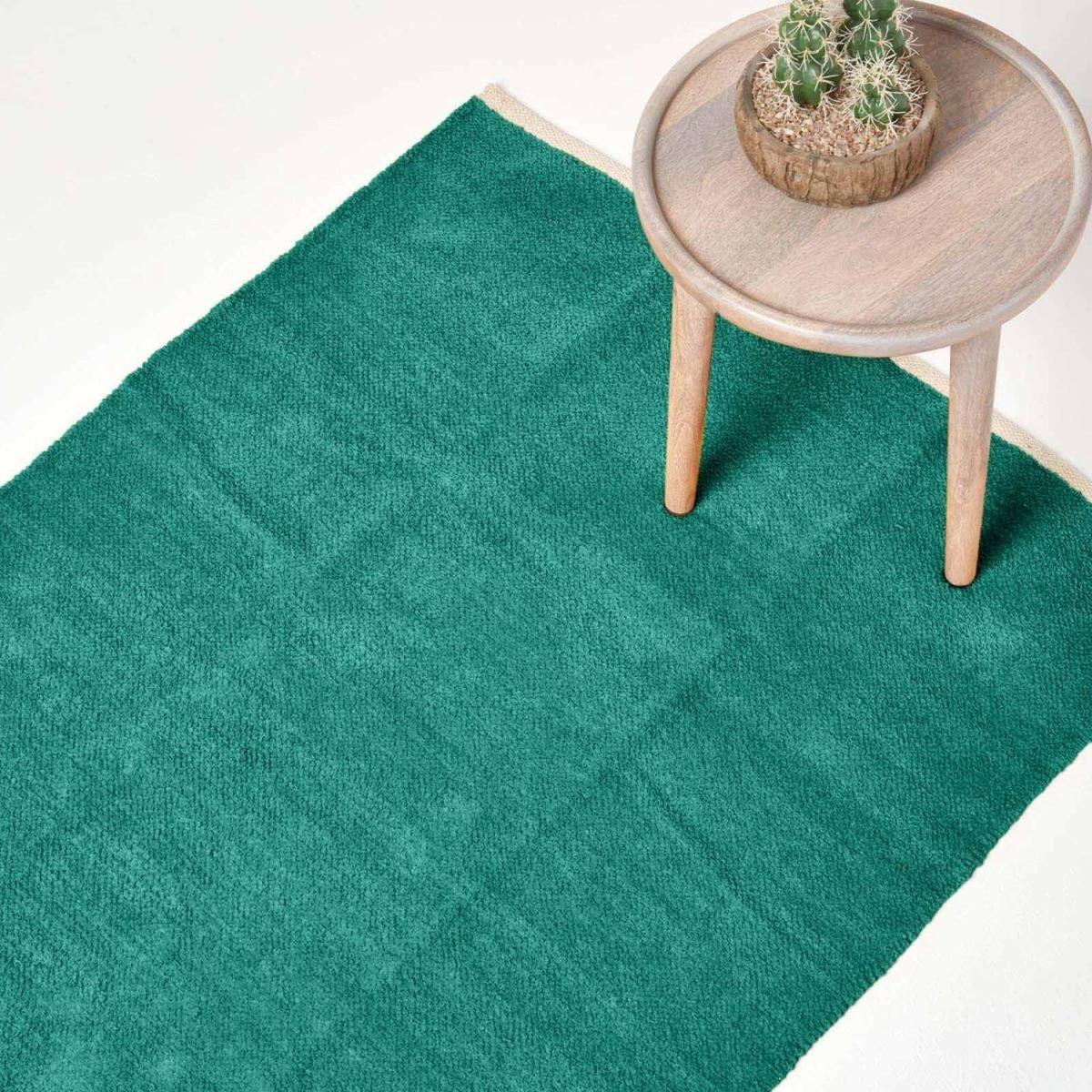 Plain Chenille Rug with Natural Trim - Teal Green / 170cm – image 5