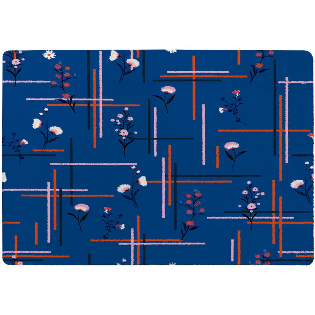Flowers With Check Grid For Fashion Designer Rug - Blue / 110cm – image 2