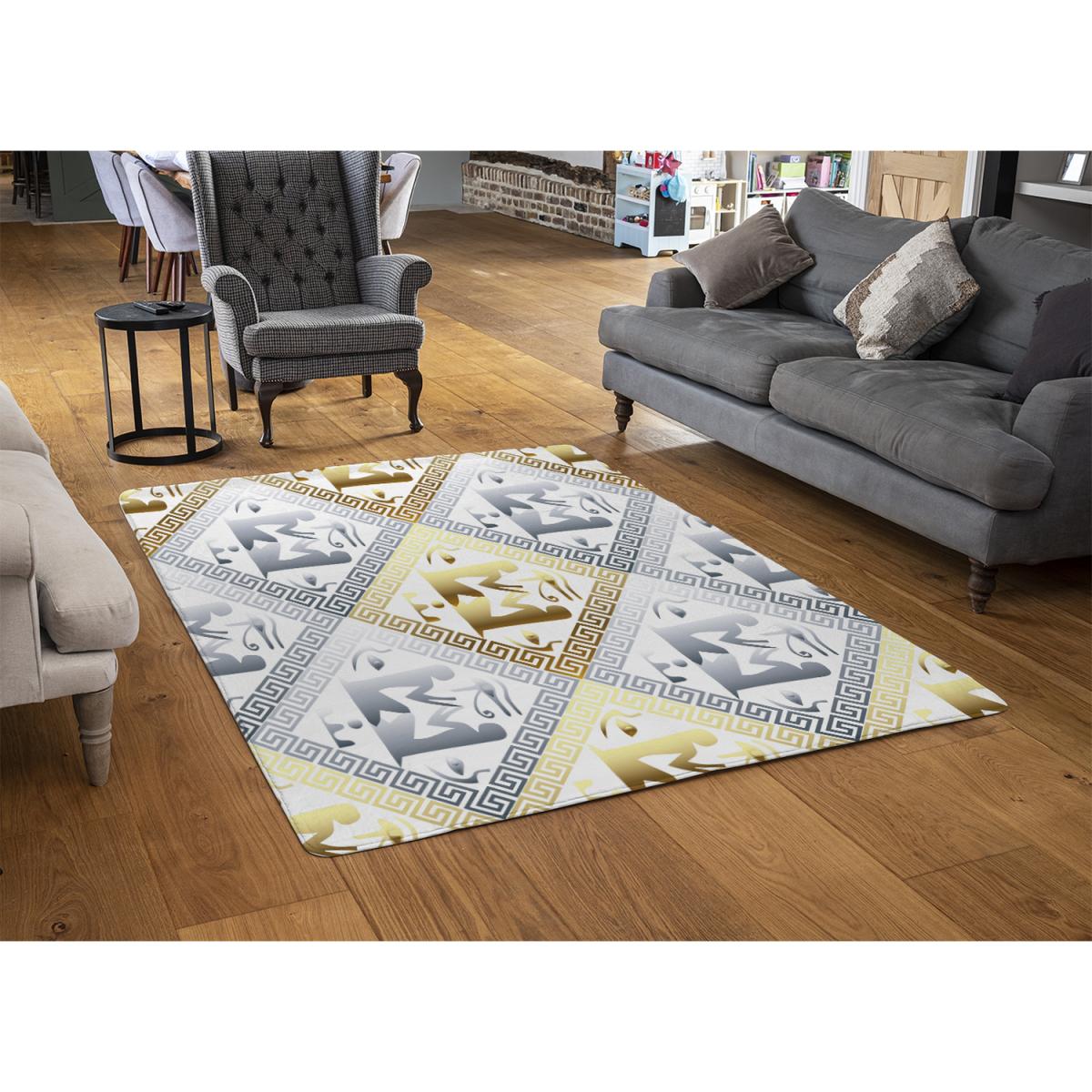 Egyptian Hieroglyphs In Gold Silver Rug - Gold / 110cm – image 2