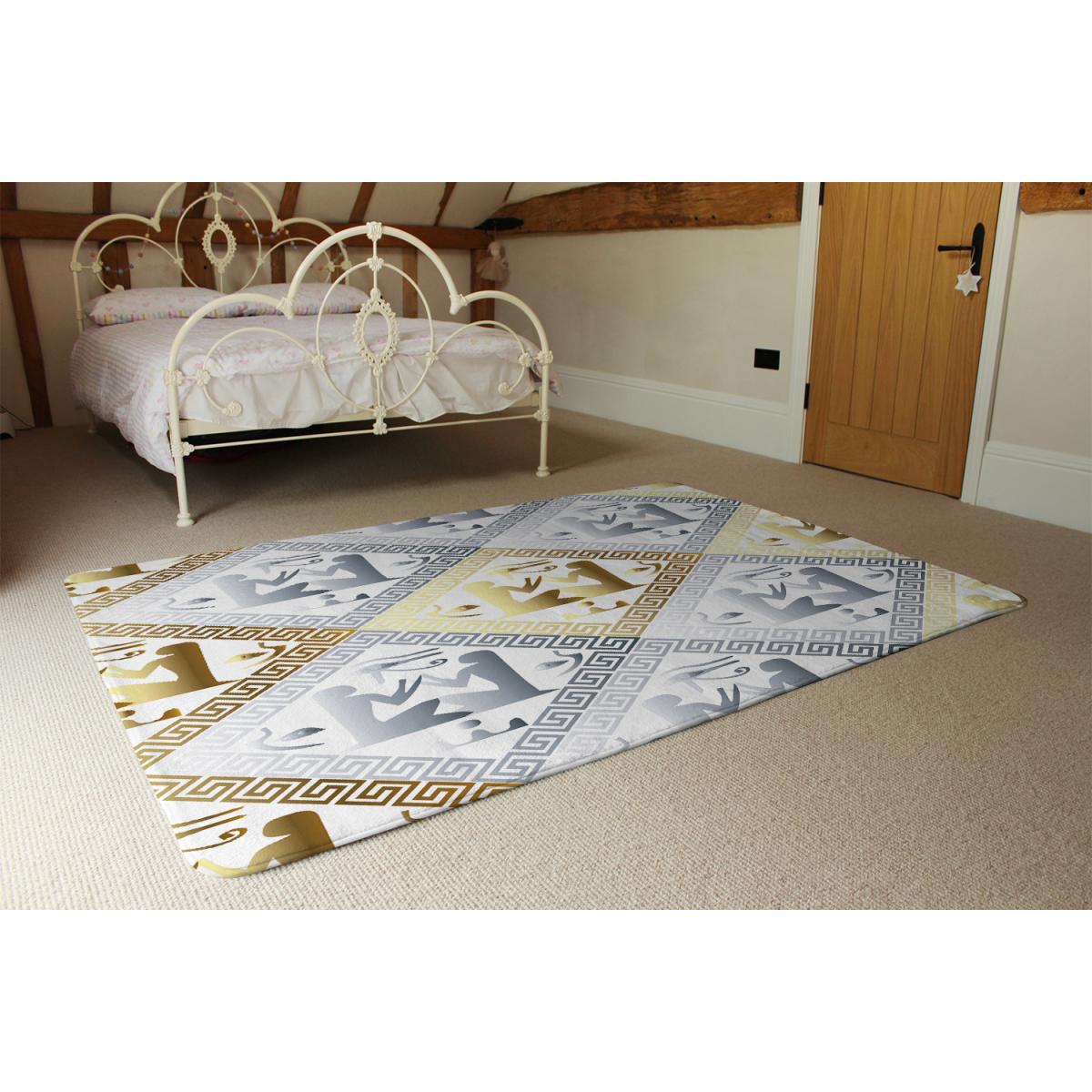 Egyptian Hieroglyphs In Gold Silver Rug - Gold / 110cm – image 3
