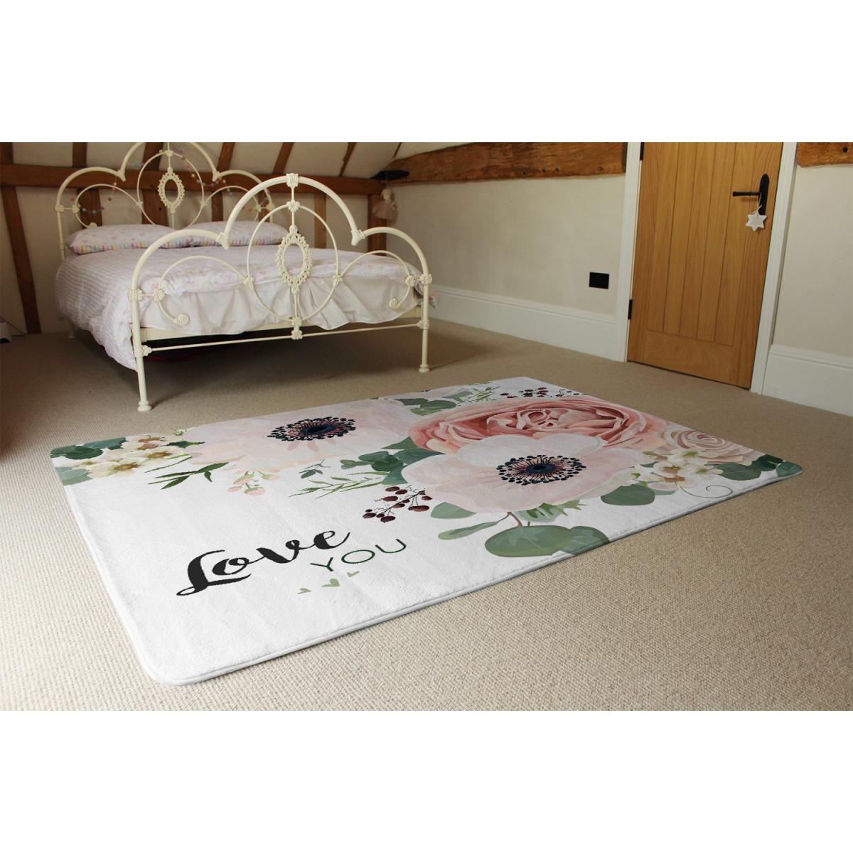 Garden Flower, Pink Peach Rose, White Anemone Designer Rug - Pink / 110cm – image 3