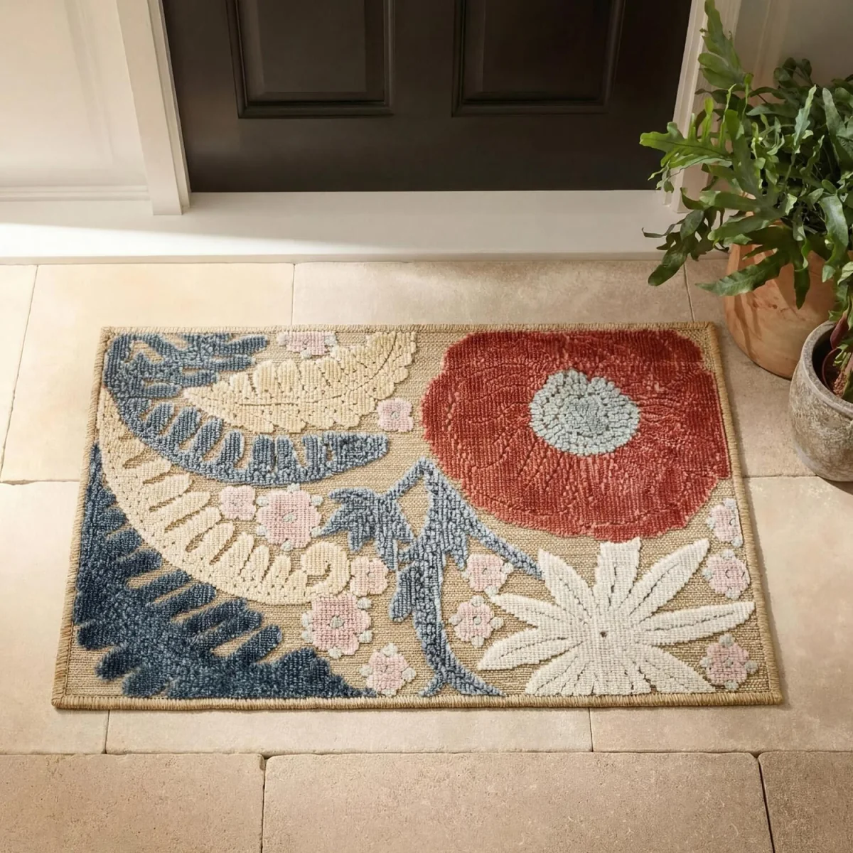 Gardenia Orchid Indoor Outdoor Low Pile Area Rug Floral Design - Beige / 290cm – image 3