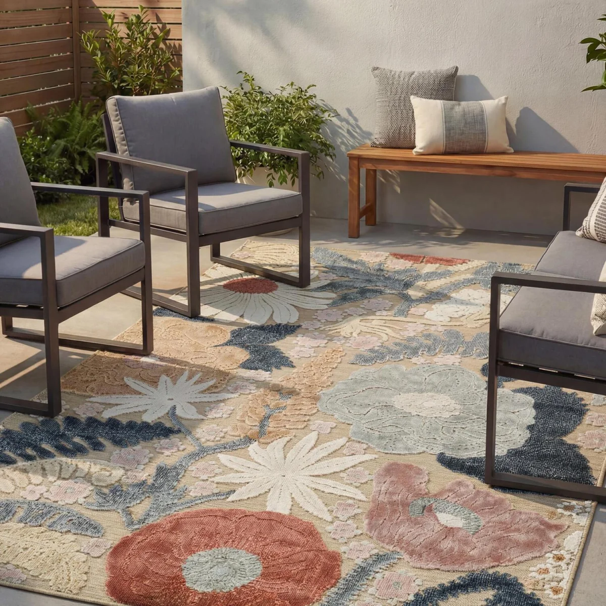 Gardenia Orchid Indoor Outdoor Low Pile Area Rug Floral Design - Beige / 290cm – image 7