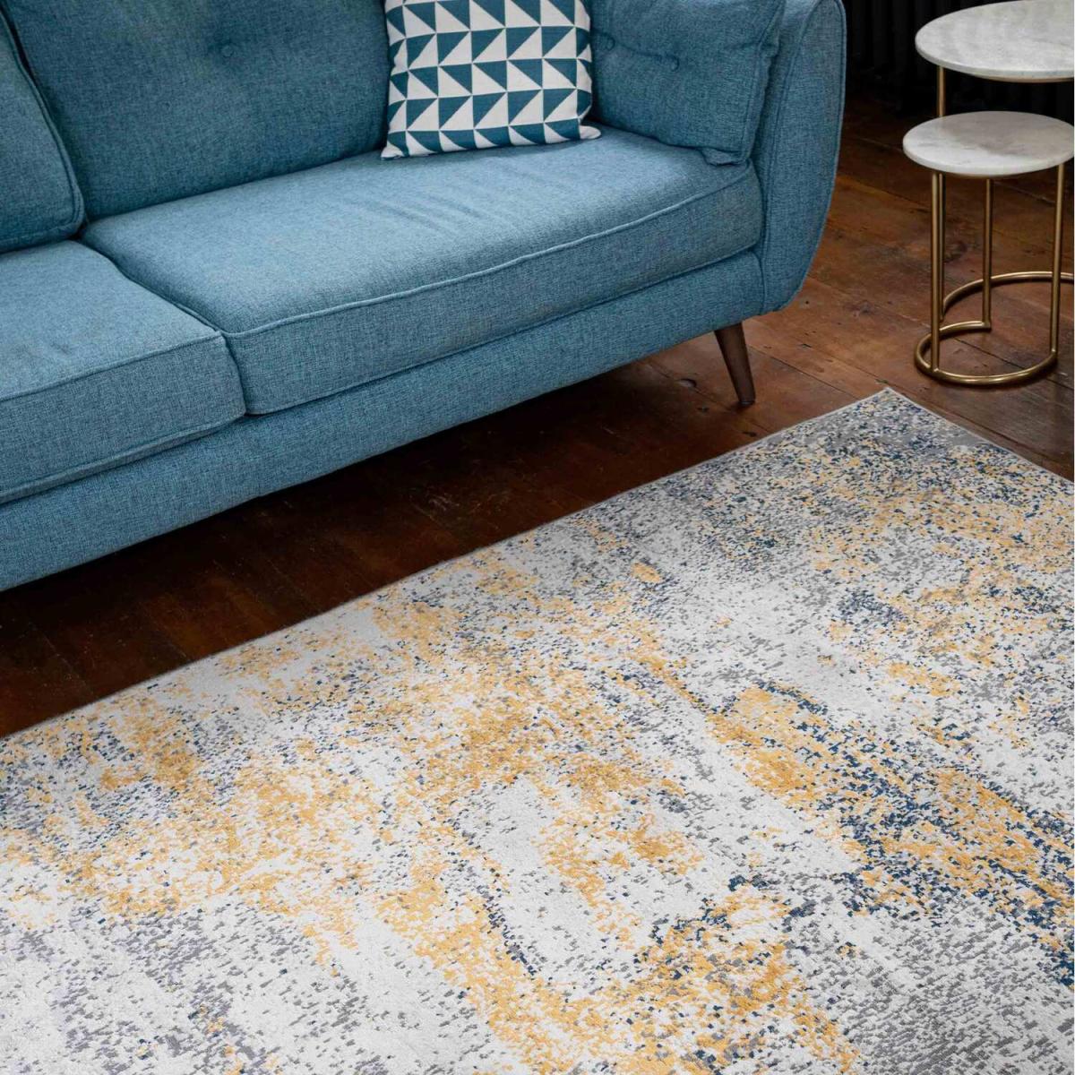 Silver Grey Ochre Distressed Abstract Living Area Rug - Ochre / 150 x 80cm – image 3