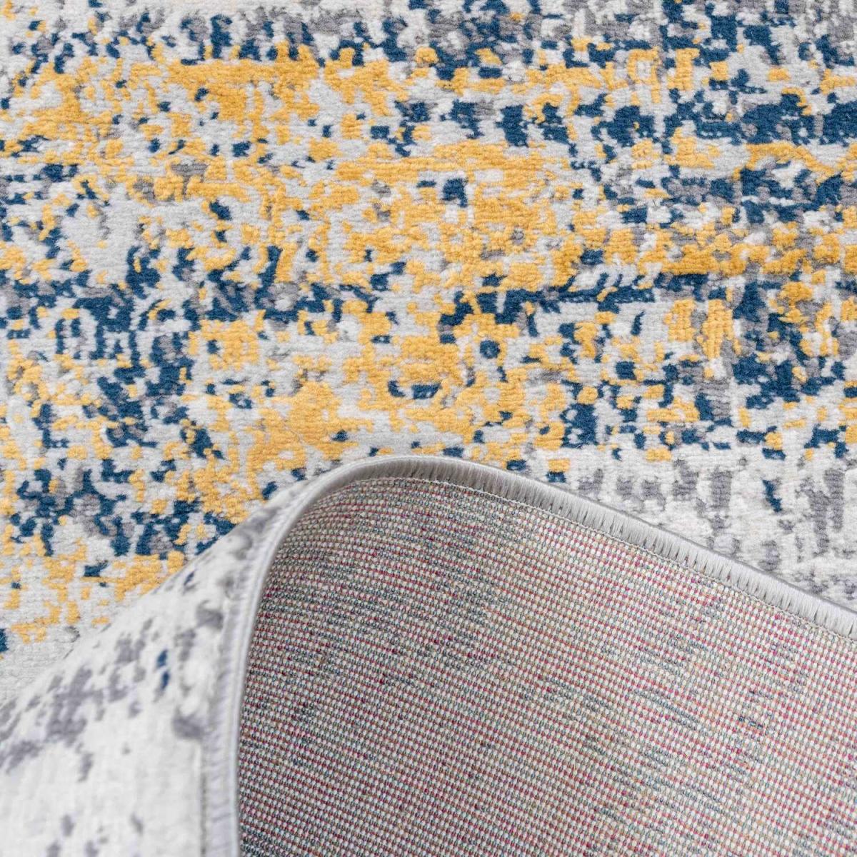 Silver Grey Ochre Distressed Abstract Living Area Rug - Ochre / 150 x 80cm – image 4