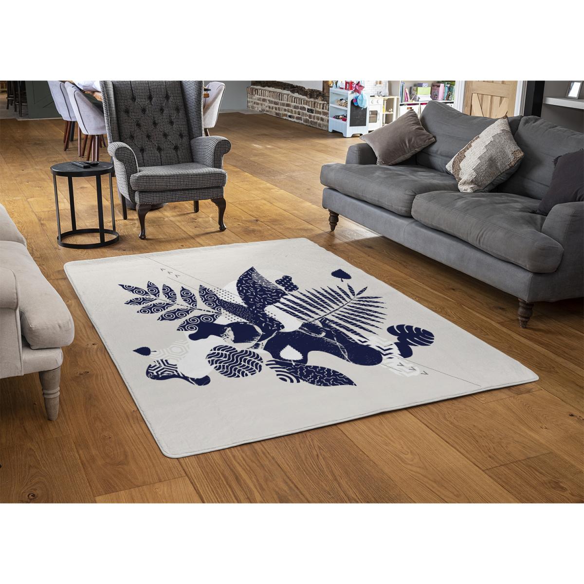 Decorative Leaf Prints Rug - Blue / 230cm – image 3