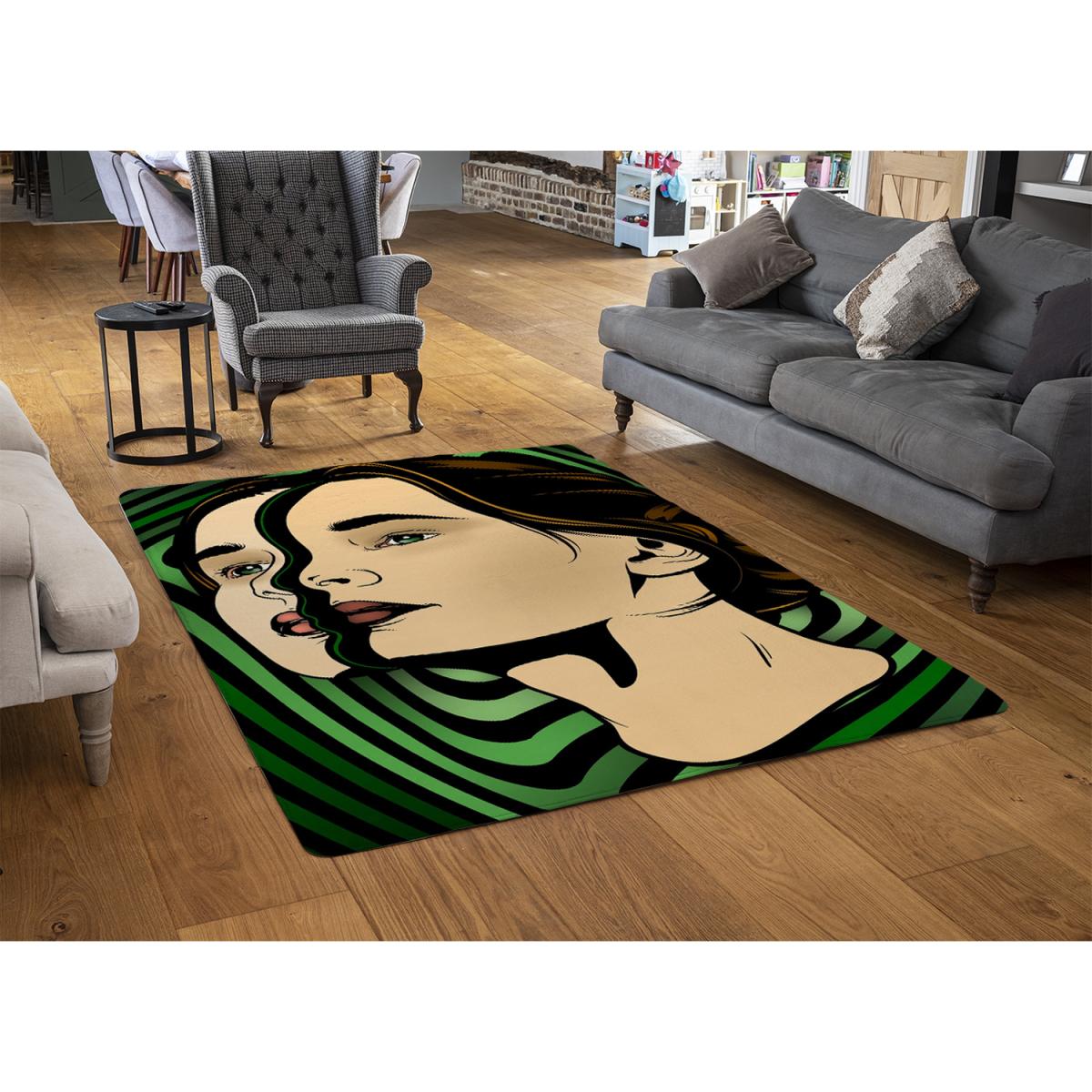 Portrait Of Woman Designer Rug - Green / 150cm – image 2