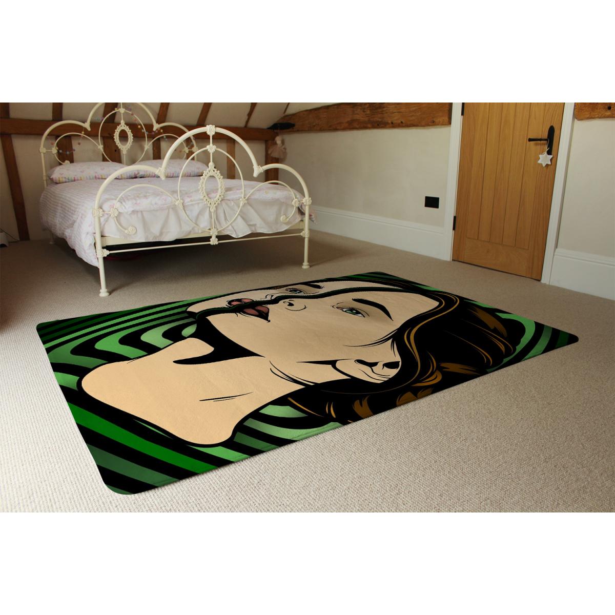 Portrait Of Woman Designer Rug - Green / 150cm – image 3