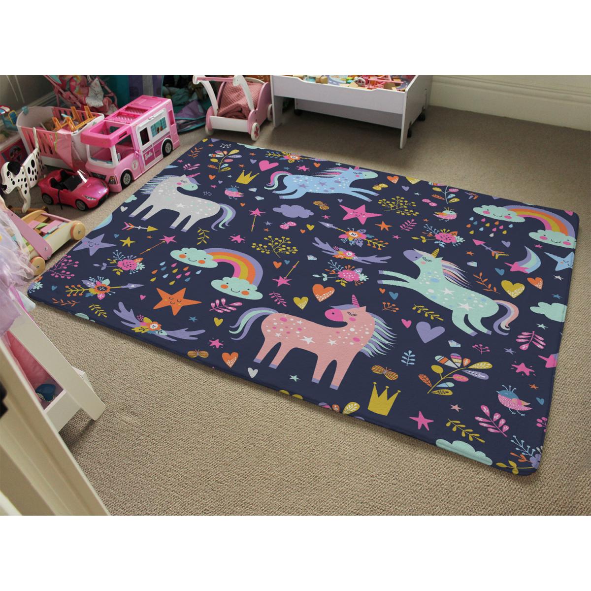 Unicorns On Navy Designer Rug - Purple / 110cm – image 3