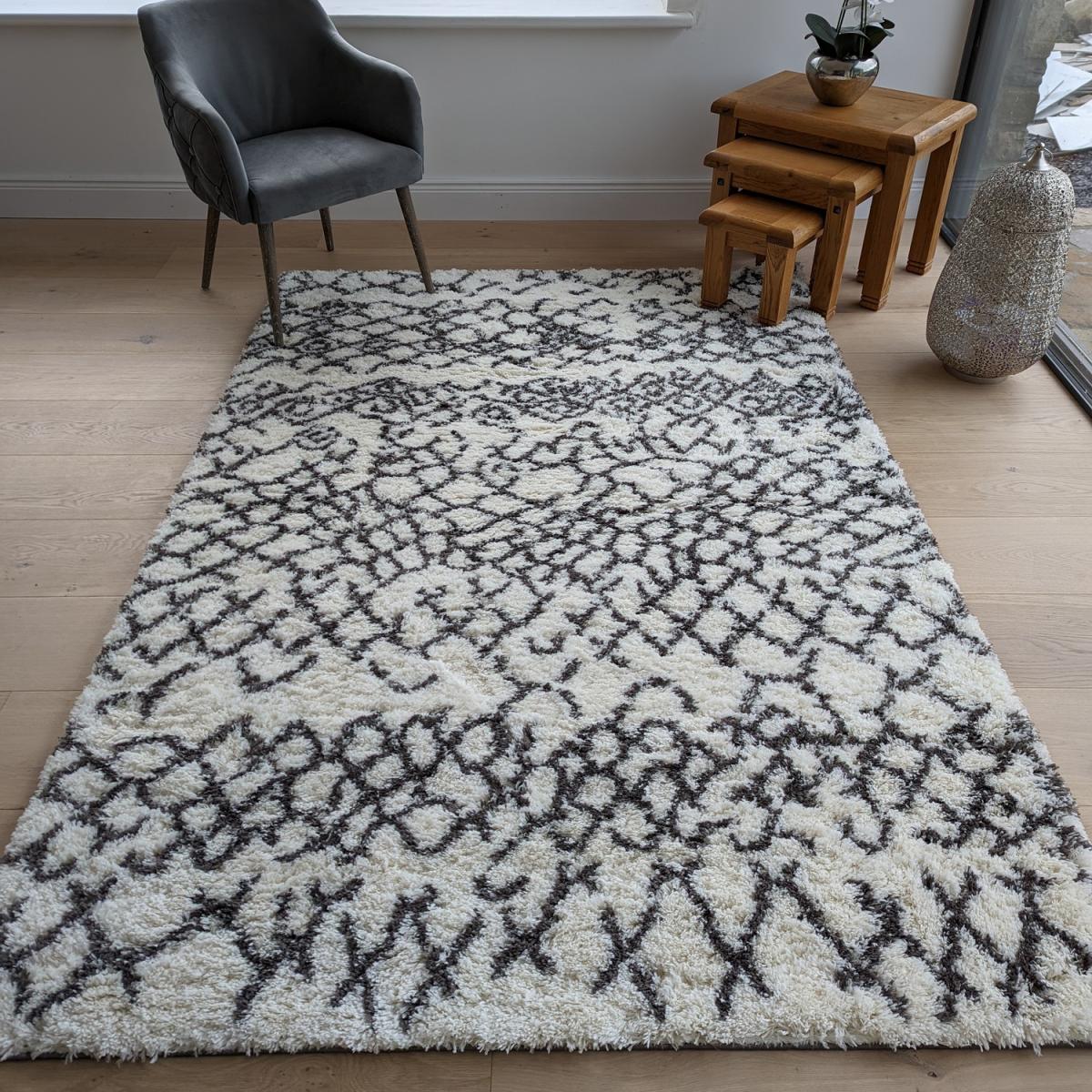 Ivory Scandi Shaggy Living Room Rugs - Ivory / 170cm – image 1