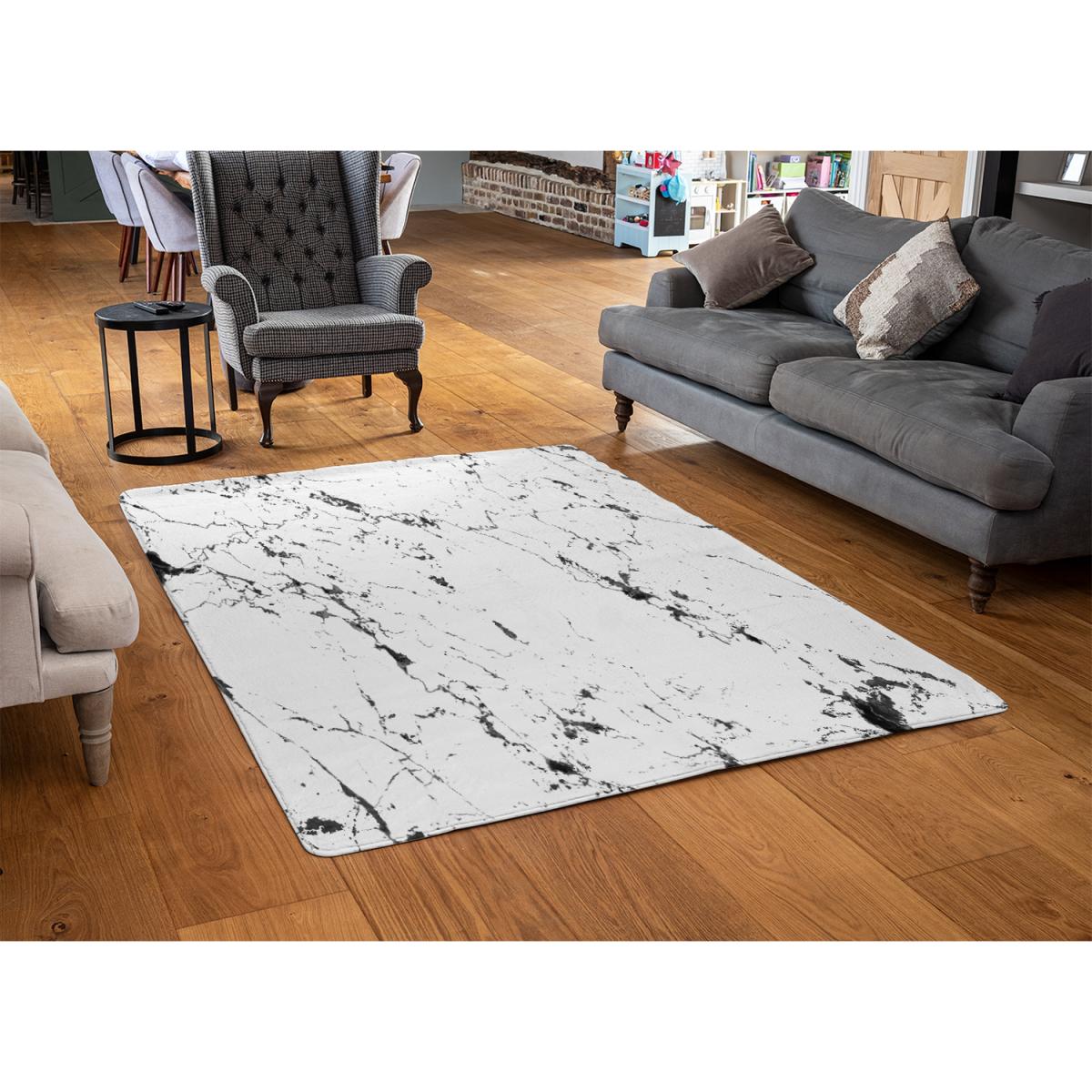 Thin Black Marble Designer Rug - Black / 150cm – image 2