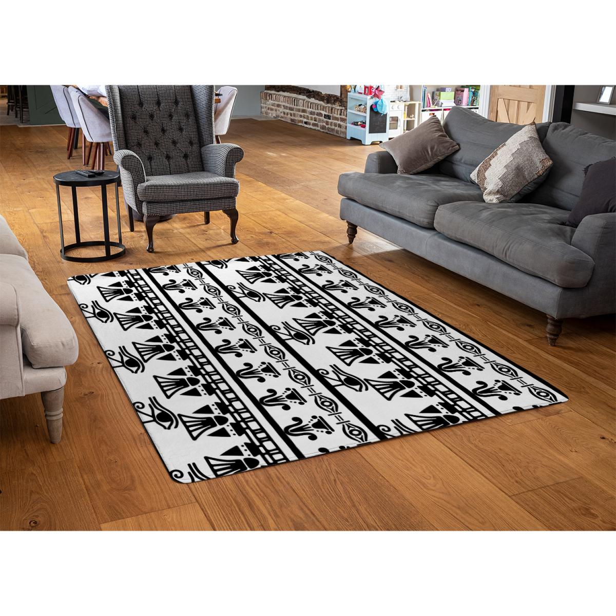 Egyptian Eye Of Horus Heiroglyphs Rug - Black / 110cm – image 2