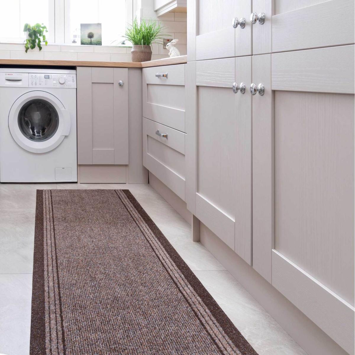 Cut To Measure Non Slip Hard Wearing Kitchen Utility Runner Rug - Brown / 243cm – image 2