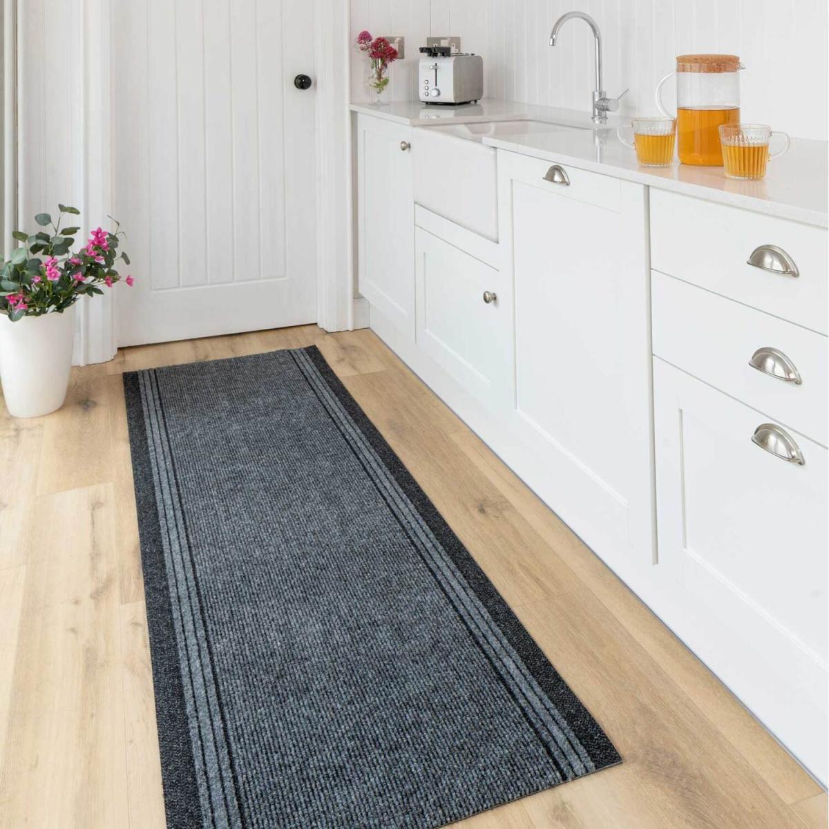 Cut To Measure Non Slip Hard Wearing Kitchen Utility Runner Rug - Brown / 243cm – image 3