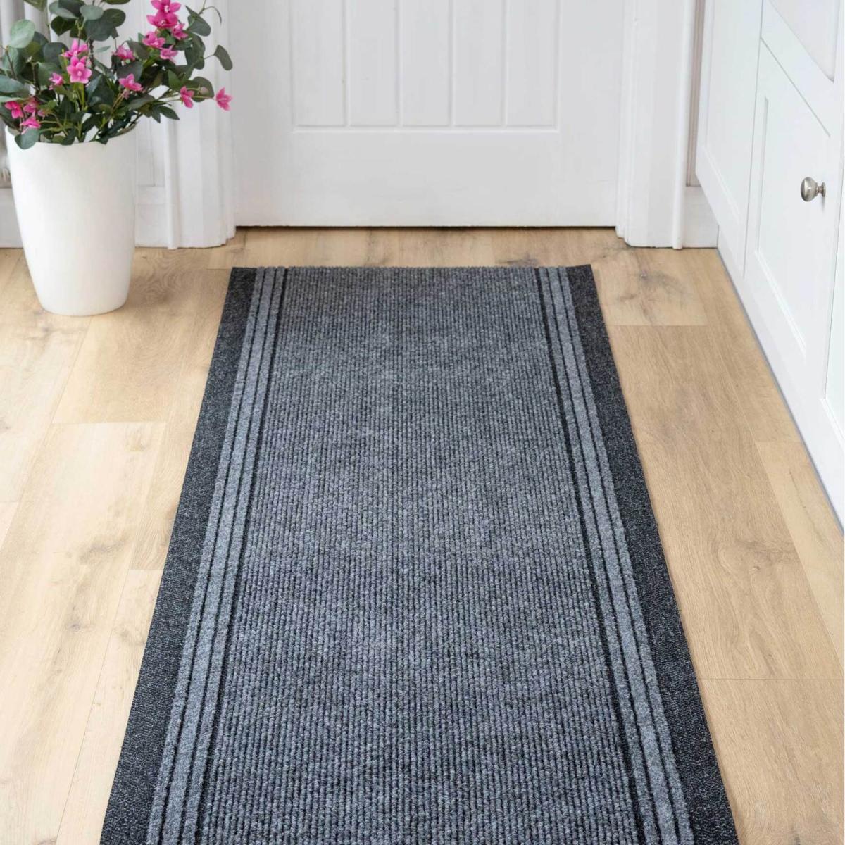 Cut To Measure Non Slip Hard Wearing Kitchen Utility Runner Rug - Brown / 243cm – image 4