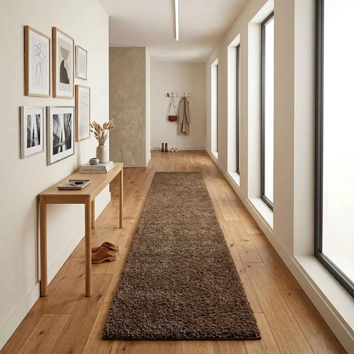 Ainsley Plain Living Room Shaggy Area Rug Modern Soft Pile Polyester Rug - Brown / 290cm – image 3