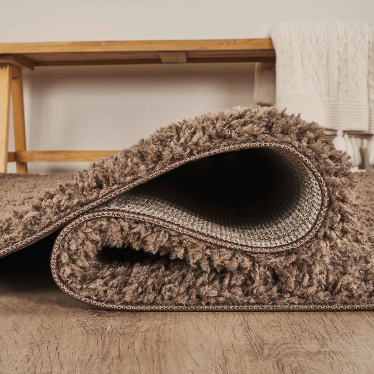 Ainsley Plain Living Room Shaggy Area Rug Modern Soft Pile Polyester Rug - Brown / 290cm – image 4