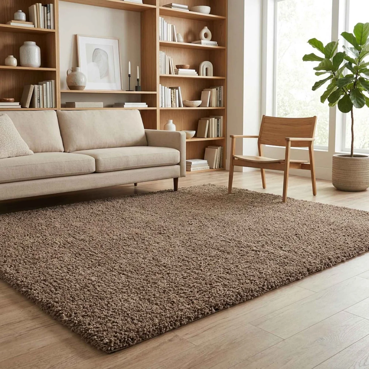 Ainsley Plain Living Room Shaggy Area Rug Modern Soft Pile Polyester Rug - Brown / 290cm – image 5