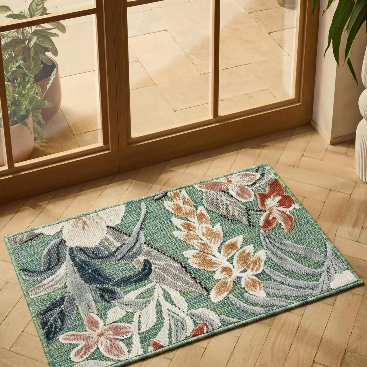 Gardenia Lily Indoor Outdoor Low Pile Area Rug Floral Design Sage - Sage / 80cm – image 3