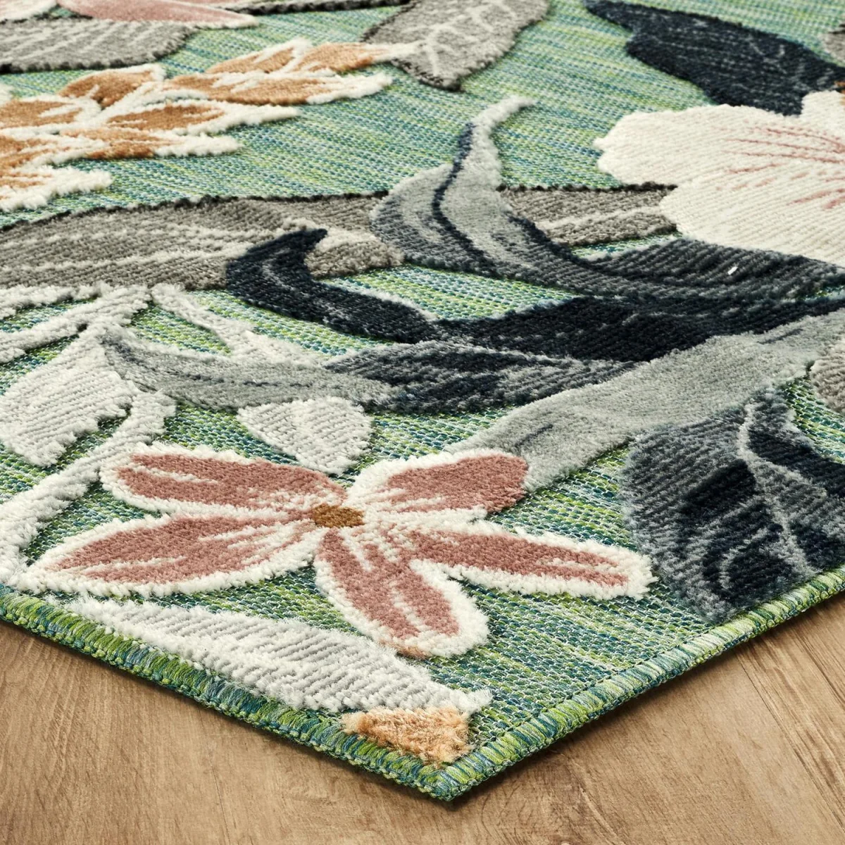 Gardenia Lily Indoor Outdoor Low Pile Area Rug Floral Design Sage - Sage / 80cm – image 7