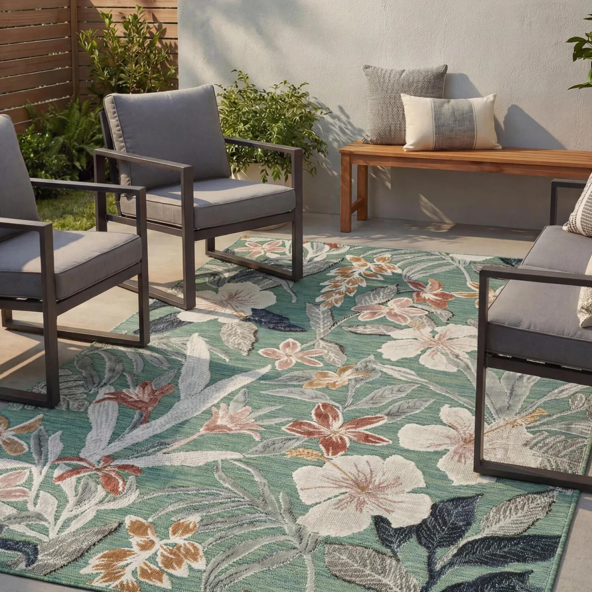 Gardenia Lily Indoor Outdoor Low Pile Area Rug Floral Design Sage - Sage / 80cm – image 8