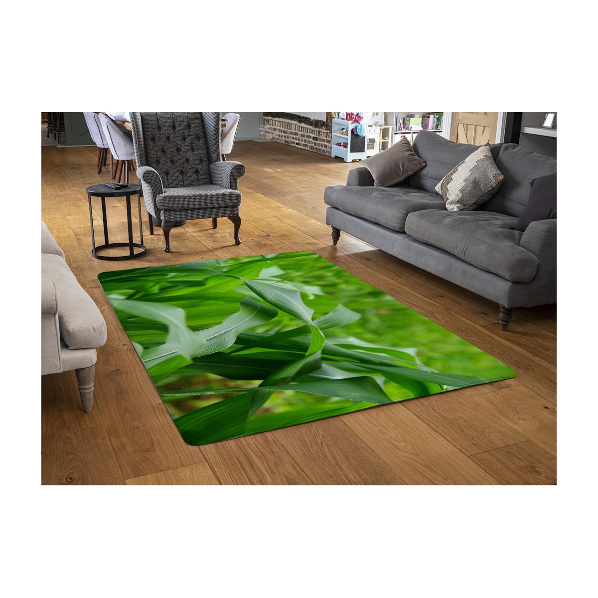 Green Leaves Corn Fields As Background Designer Rug - Green / 110cm – image 1