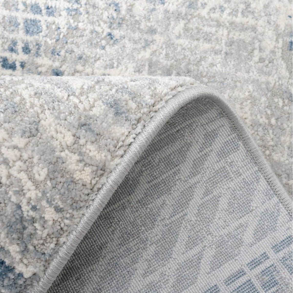 Blue Silver Grey Distressed Abstract Geometric Accent Living Area Rug - Blue / 240 x 70cm – image 3
