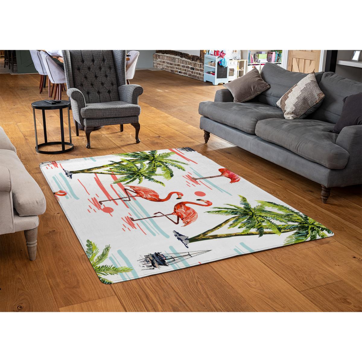 Flamingo  Palm Trees Designer Rug - Pink / 200cm – image 2