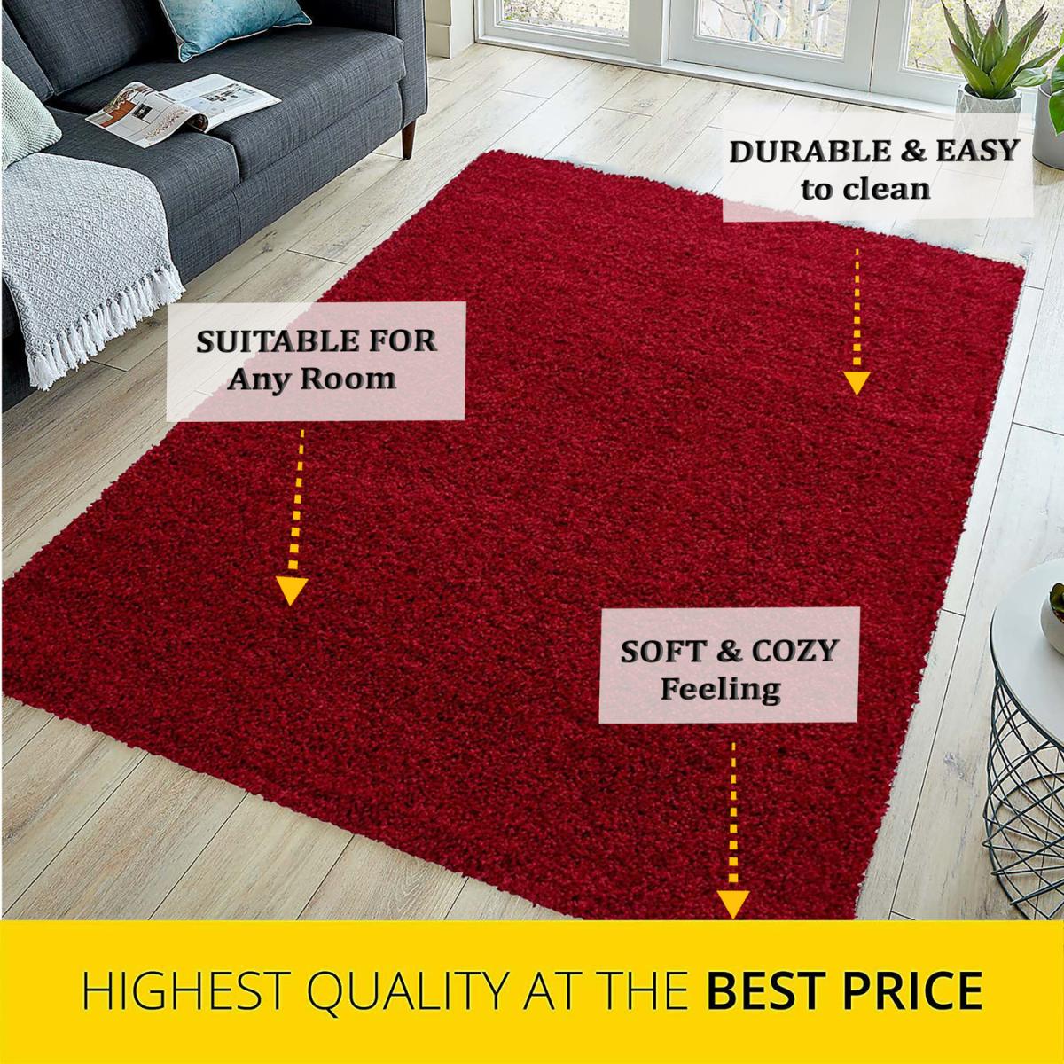 Abaseen Red Shaggy Rug Rectangular Soft Touch Thick Pile - Red / 110cm – image 4