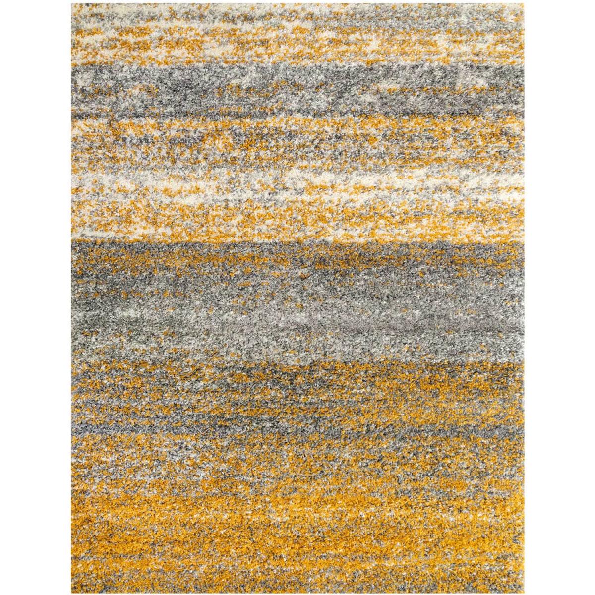 Super Soft Yellow Grey Mottled Striped Shaggy Area Rug - Ochre / 150cm x 80cm – image 3