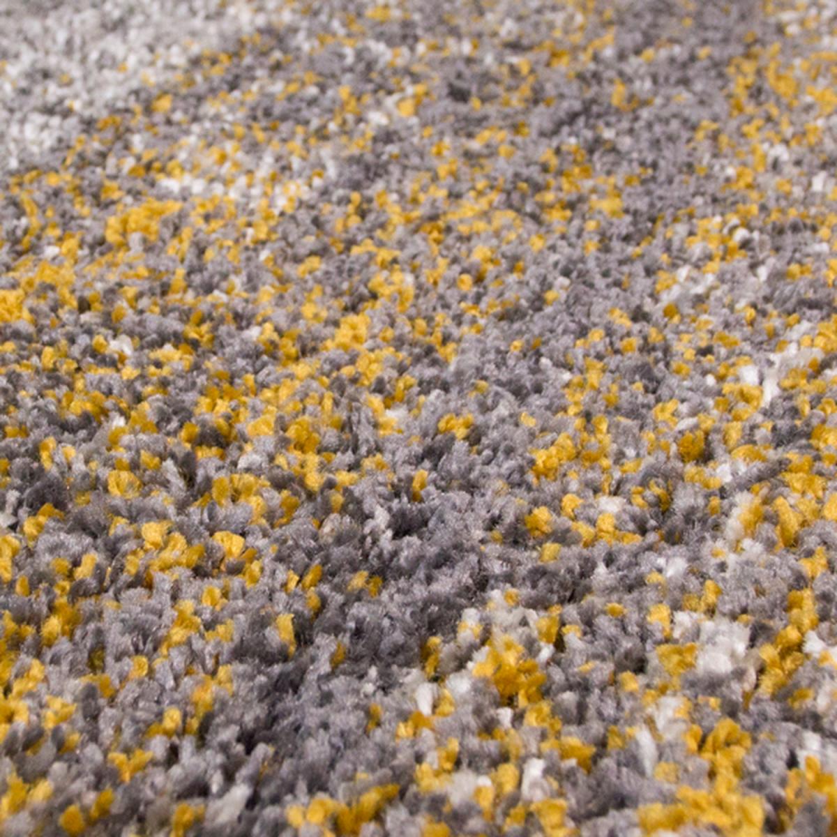 Super Soft Yellow Grey Mottled Striped Shaggy Area Rug - Ochre / 150cm x 80cm – image 4