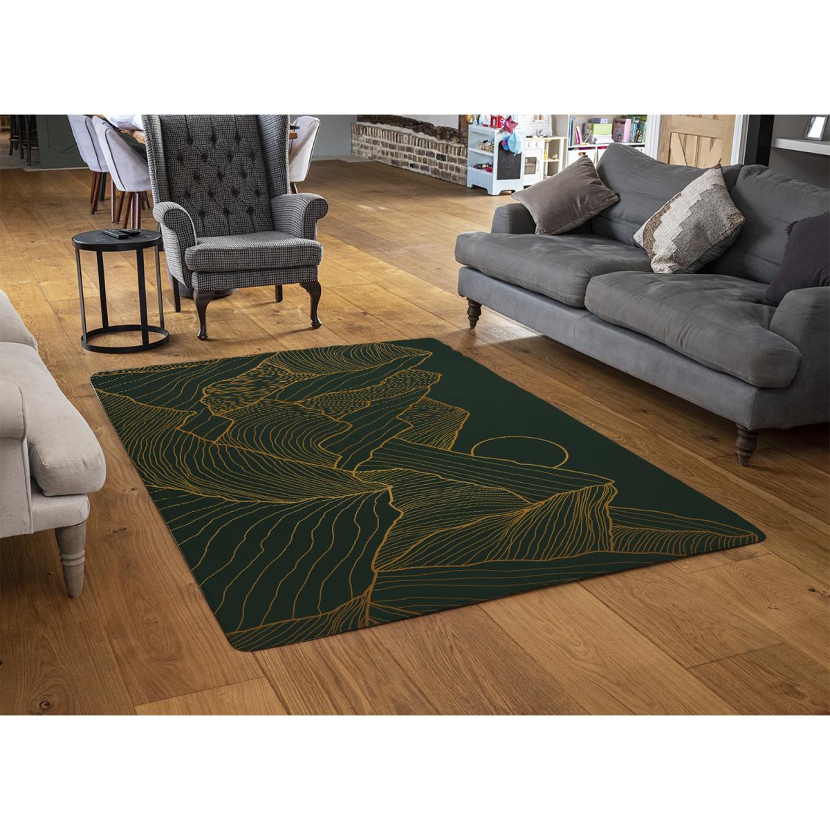 Golden Mountain Line Art Designer Rug - Yellow / 200cm – image 2