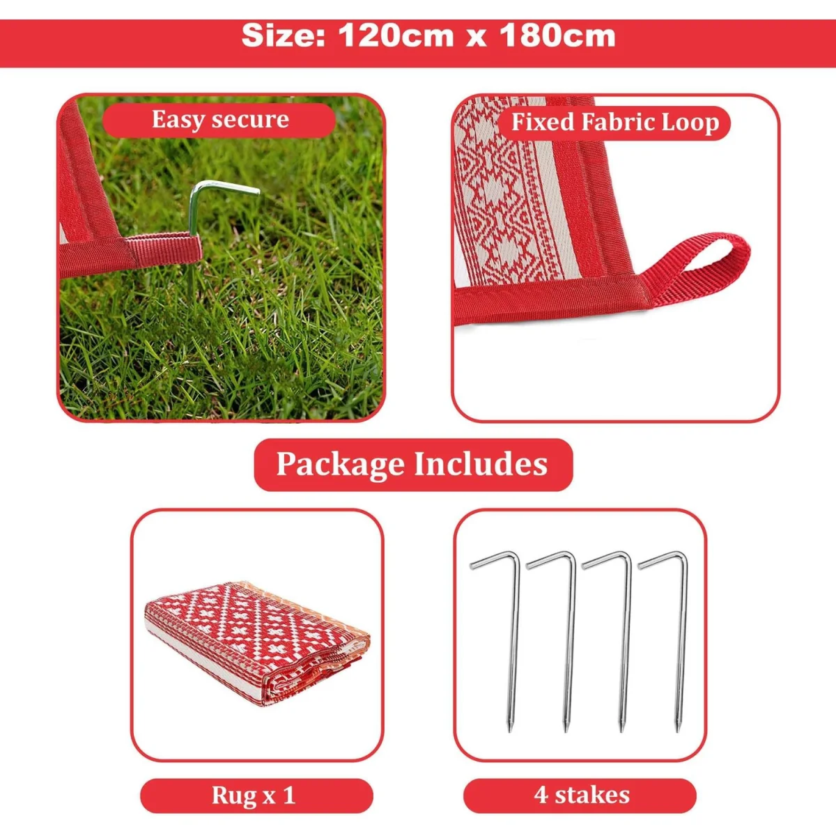 Green Decore Prime Red & Orange Rug 120x180cm Waterproof Outdoor Garden Mat - Red – image 4