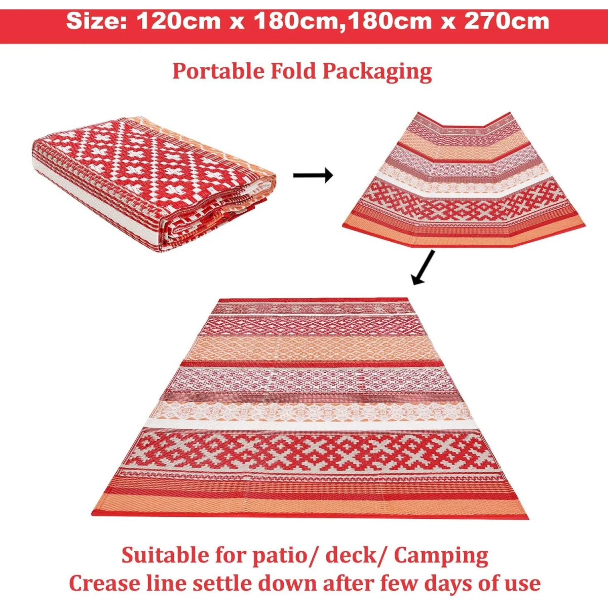 Green Decore Prime Red & Orange Rug 120x180cm Waterproof Outdoor Garden Mat - Red – image 5