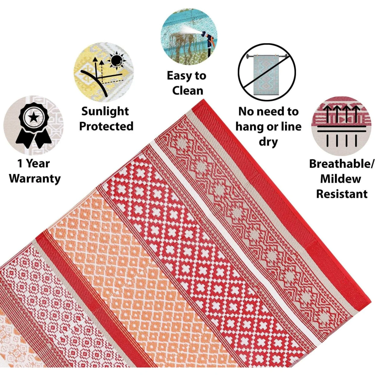 Green Decore Prime Red & Orange Rug 120x180cm Waterproof Outdoor Garden Mat - Red – image 8