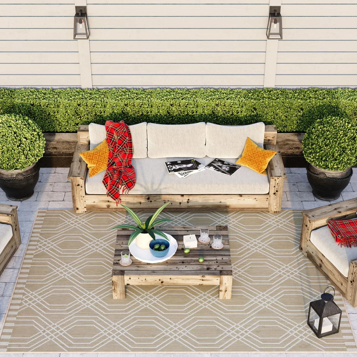 Beige Abstract Outdoor Rug - Basata - Beige / 230cm