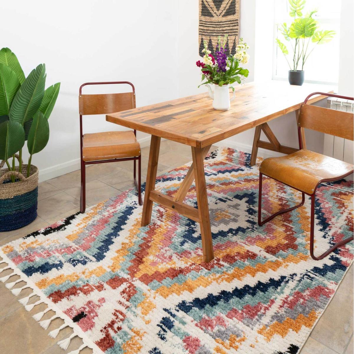Bold Multicolour Diamond Geometric Tribal Shaggy Tassel Fringed Area Rug - Multicolour / 160cm / 230cm – image 3