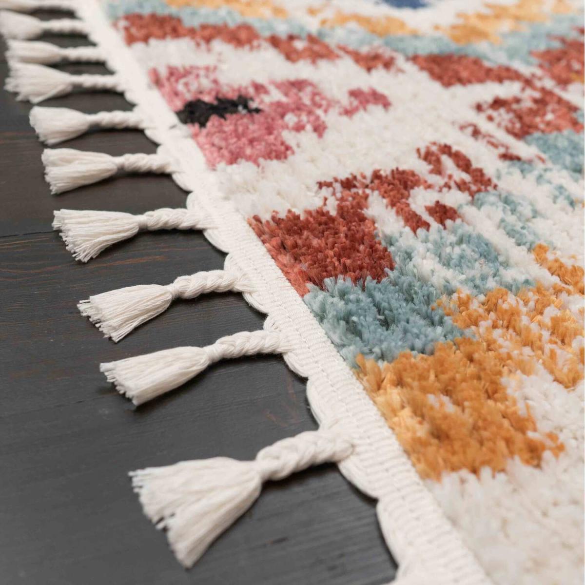 Bold Multicolour Diamond Geometric Tribal Shaggy Tassel Fringed Area Rug - Multicolour / 160cm / 230cm – image 5