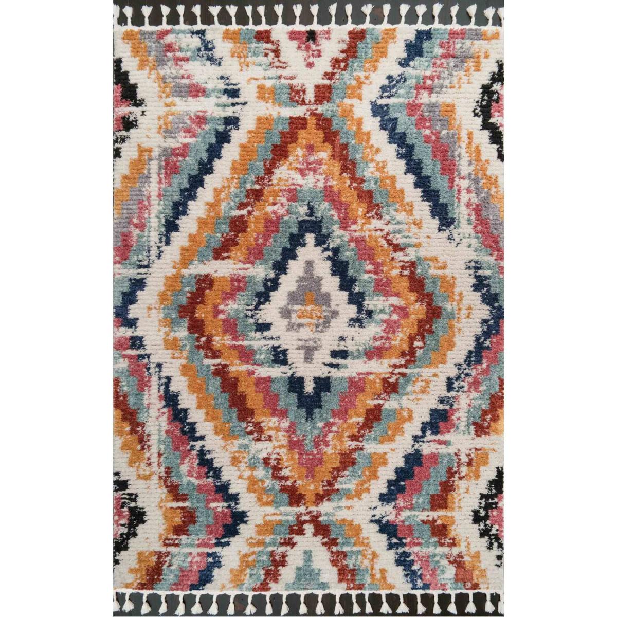 Bold Multicolour Diamond Geometric Tribal Shaggy Tassel Fringed Area Rug - Multicolour / 160cm / 230cm – image 7