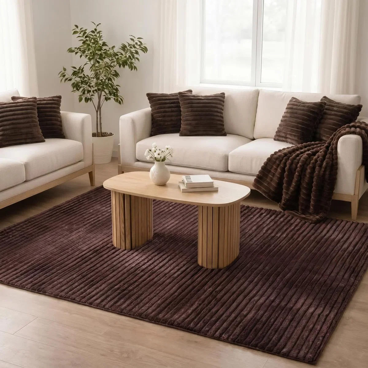 OHS Faux Fur Ribbed Rug - Brown / 120X170 – image 1